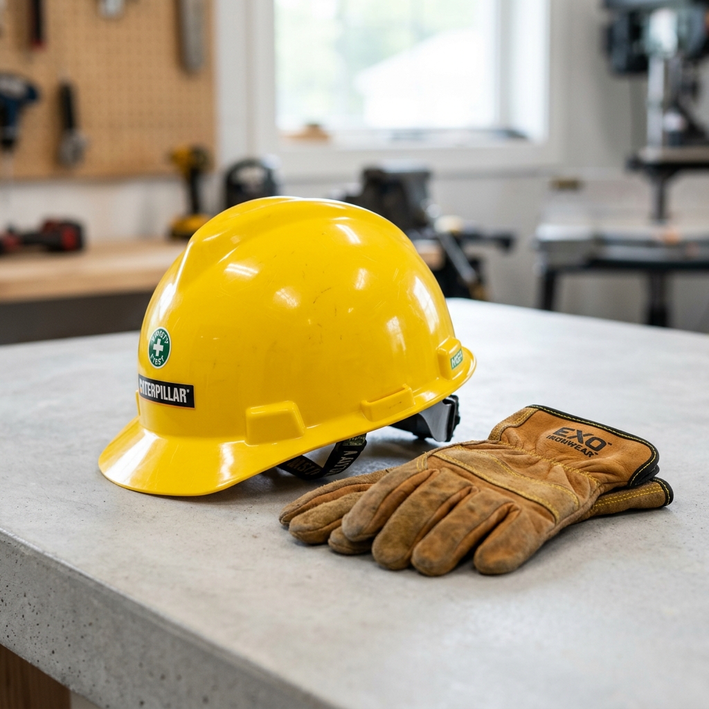 Site Safety Hard Hat Helmet & Leather Gloves Set
